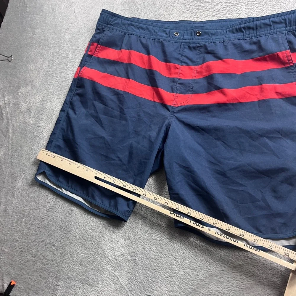 Fair Harbor Mens‎ Navy Blue Red Striped Swim Trunks Board Shorts Size Medium